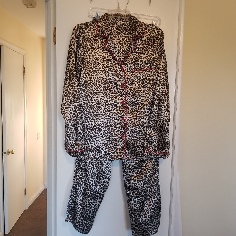 Pink K Animal Leopard Print Satin Pajamas (size S)